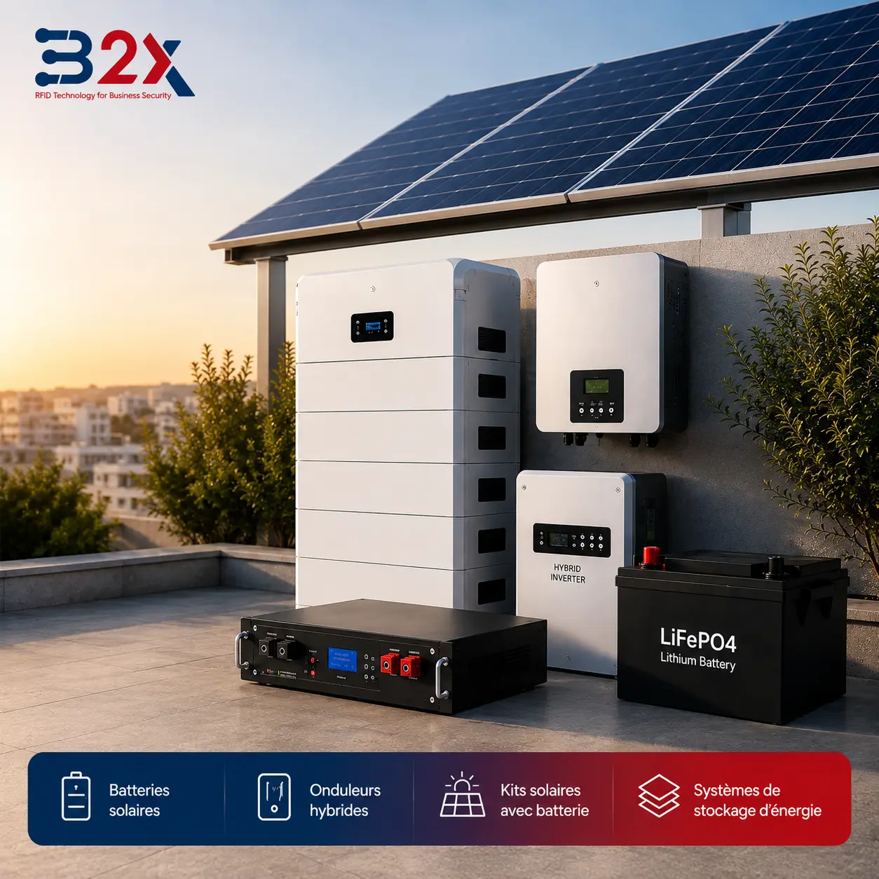 energie-solaire-photovoltaique-tunisie-b2x Équipements d'énergie solaire photovoltaïque avec batteries pour l'indépendance et la sécurisation électrique en Tunisie