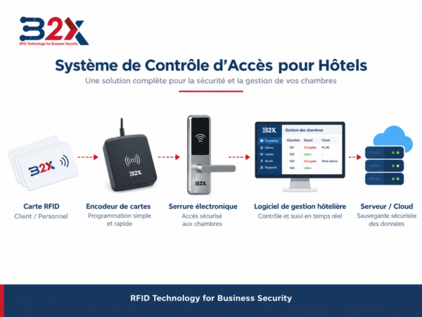 Schéma du système de contrôle d’accès hôtel RFID en Tunisie – B2X